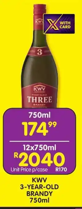 Shoprite KWV 3-Year Old Brandy 750ml offer