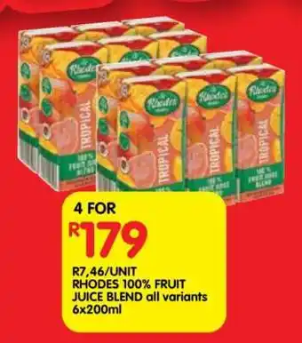 Shoprite RHODES 100% FRUIT JUICE BLEND all variants 6x200ml offer