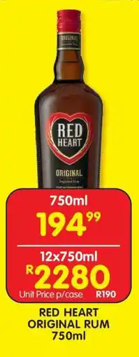 Shoprite RED HEART ORIGINAL RUM 750ml offer