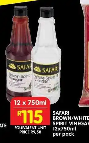 Shoprite SAFARI BROWN/WHITE SPIRIT VINEGAR 12x750ml offer