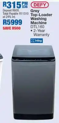 OK Furniture Defy Grey Top-Loader Washing Machine DTL160 offer