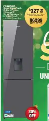 OK Furniture Hisense Black Glass-Finish Bottom-Freezer Fridge with Water Dispenser H370BMI8-WD offer