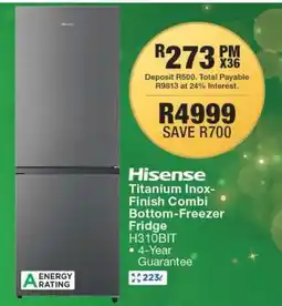 OK Furniture Hisense Titanium Inox-Finish Combi Bottom-Freezer Fridge H310BIT offer