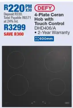 OK Furniture Defy 4-Plate Ceran Hob with Touch Control DHD406/A offer