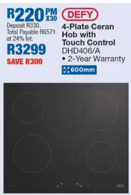 OK Furniture Defy 4-Plate Ceran Hob with Touch Control DHD406/A offer