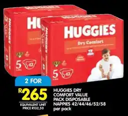 Shoprite HUGGIES DRY COMFORT VALUE PACK DISPOSABLE NAPPIES 42/44/46/52/58 per pack offer