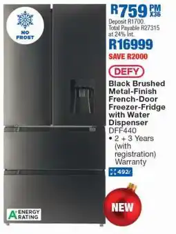 OK Furniture Defy Black Brushed Metal-Finish French-Door Freezer-Fridge with Water Dispenser offer