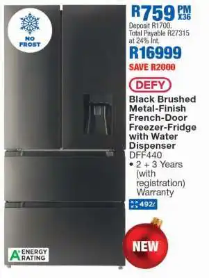 OK Furniture Defy Black Brushed Metal-Finish French-Door Freezer-Fridge with Water Dispenser offer