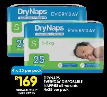 Shoprite DRYNAPS EVERYDAY DISPOSABLE NAPPIES all variants 4x25 per pack offer