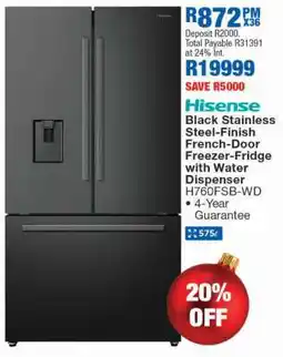 OK Furniture Hisense Black Stainless Steel-Finish French-Door Freezer-Fridge with Water Dispenser H760FSB-WD offer