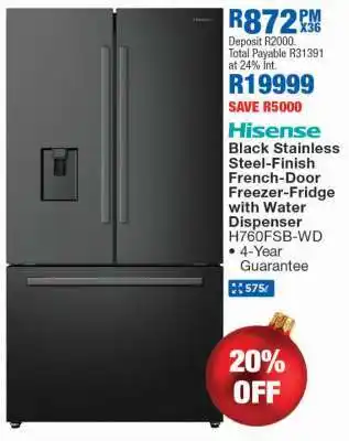 OK Furniture Hisense Black Stainless Steel-Finish French-Door Freezer-Fridge with Water Dispenser H760FSB-WD offer