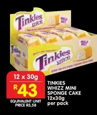Shoprite TINKIES WHIZZ MINI SPONGE CAKE 12x30g per pack offer