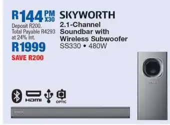OK Furniture SKYWORTH 2.1 Channel Soundbar with Wireless Subwoofer offer