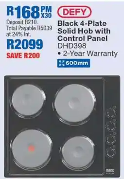 OK Furniture Defy Black 4-Plate Solid Hob with Control Panel offer