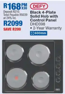 OK Furniture Defy Black 4-Plate Solid Hob with Control Panel offer