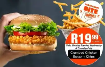 Take 'n Pay Crumbed Chicken Burger + Chips offer