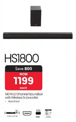 Makro Hisense 140 W 2.1 Channel Soundbar with Wireless Subwoofer offer