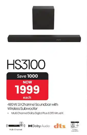 Makro Hisense 480 W 3.1 Channel Soundbar with Wireless Subwoofer offer