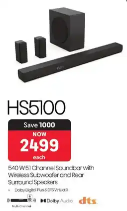 Makro Hisense 540 W 5.1 Channel Soundbar with Wireless Subwoofer and Rear Surround Speakers offer