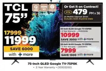 HiFi Corp TCL 75-Inch QLED Google TV-75P8K offer