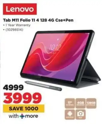 HiFi Corp Lenovo Tab M11 Folio 11 4 128 4G Cse+Pen offer