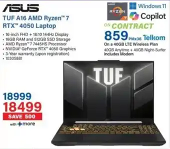 Incredible Connection ASUS TUF A16 AMD Ryzen 7 RTX 4050 Laptop offer