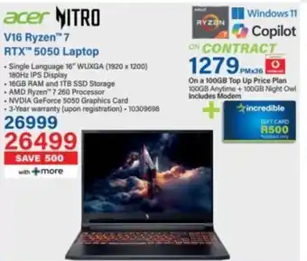 Incredible Connection Acer V16 Ryzen 7 RTX 5050 Laptop offer