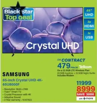 Incredible Connection SAMSUNG 65-inch Crystal UHD 4K-65U8000F offer