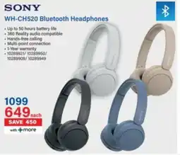 Incredible Connection SONY WH-CH520 Bluetooth Headphones offer