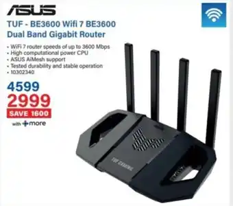 Incredible Connection ASUS TUF BE3600 Wifi 7 BE3600 Dual Band Gigabit Router offer