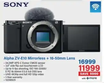 Incredible Connection SONY Alpha ZV-E10 Mirrorless + 16-50mm Lens offer