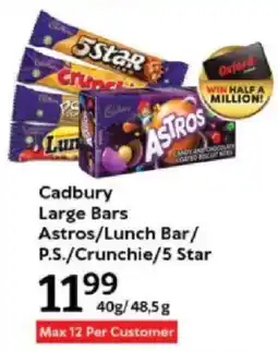 Oxford Freshmarket Cadbury Large Bars Astros/ Lunch Bar/ P.S./ Crunchie/ 5 Star offer