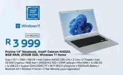 Computer Mania Proline 14" Notebook, Intel Celeron N4020, 8GB RAM, 256GB SSD, Windows 11 Home offer
