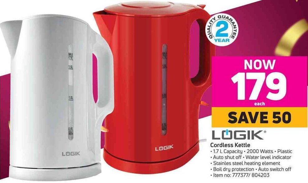 Logik Cordless Kettle 1.7L Capacity 2000 Watts offer at Game