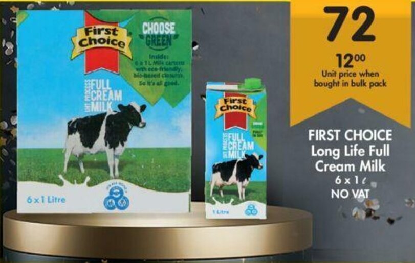 First Choice Long Life Full Cream Milk 6 x 1L offer at Makro