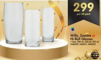 Willy, Zombie Hi-Ball Glasses 380ml, 330ml, 270ml