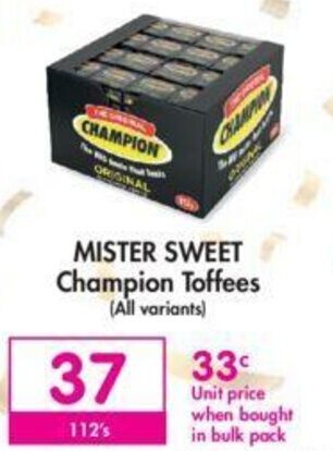 Mister Sweet Champion Toffees 112's