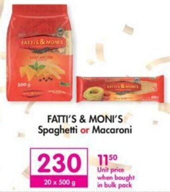 Makro Fatti's & Moni's Spaghetti or Macaroni 20 x 500g offer