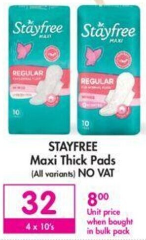 Makro Stayfree Maxi Thick Pads 4 x 10's offer