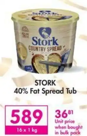 Makro Stork 40% Fat Spread Tub 16 x 1kg offer