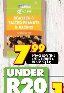 Shoprite PADKOS ROASTED & SALTED PEANUTS & RAISINS 50g bag offer