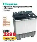 HiFi Corp Hisense 14kg TwinTub Washing Machine WSCF143 offer