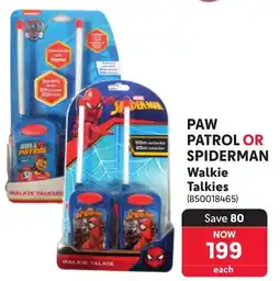 Makro Paw Patrol or Spiderman Walkie Talkies offer