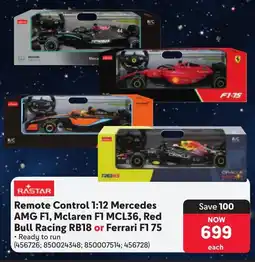 Makro Rastar Remote Control 1:12 Mercedes AMG F1, Mclaren F1 MCL36, Red Bull Racing RB18 or Ferrari F1 75 offer
