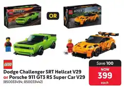 Makro LEGO Dodge Challenger SRT Hellcat V29 or Porsche 911 GT3 RS Super Car V29 offer