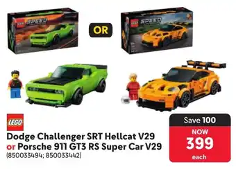 Makro LEGO Dodge Challenger SRT Hellcat V29 or Porsche 911 GT3 RS Super Car V29 offer