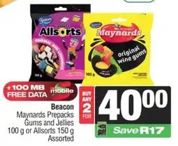 SuperSpar Beacon Maynards Prepacks Gums and Jellies or Allsorts Assorted offer