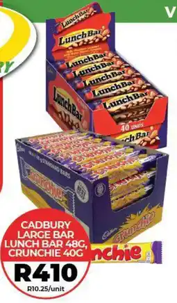1UP Cadbury large bar lunch bar, crunchie offer