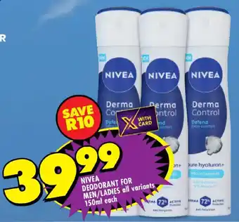 Shoprite Nivea deodorant for men/ ladies offer
