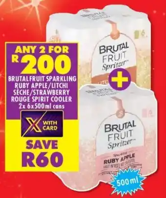 Shoprite Liquor Brutal fruit sparkling ruby apple/ litchi seche/ strawberry rouge spirit cooler cans offer